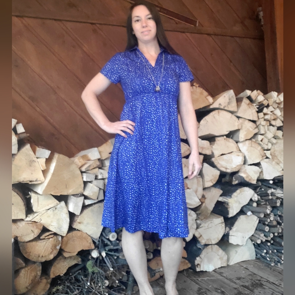 Blue Dot Pattern Flowy Dress